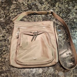 Tumi Voyageur Carmel Crossbody in Mink and Silver